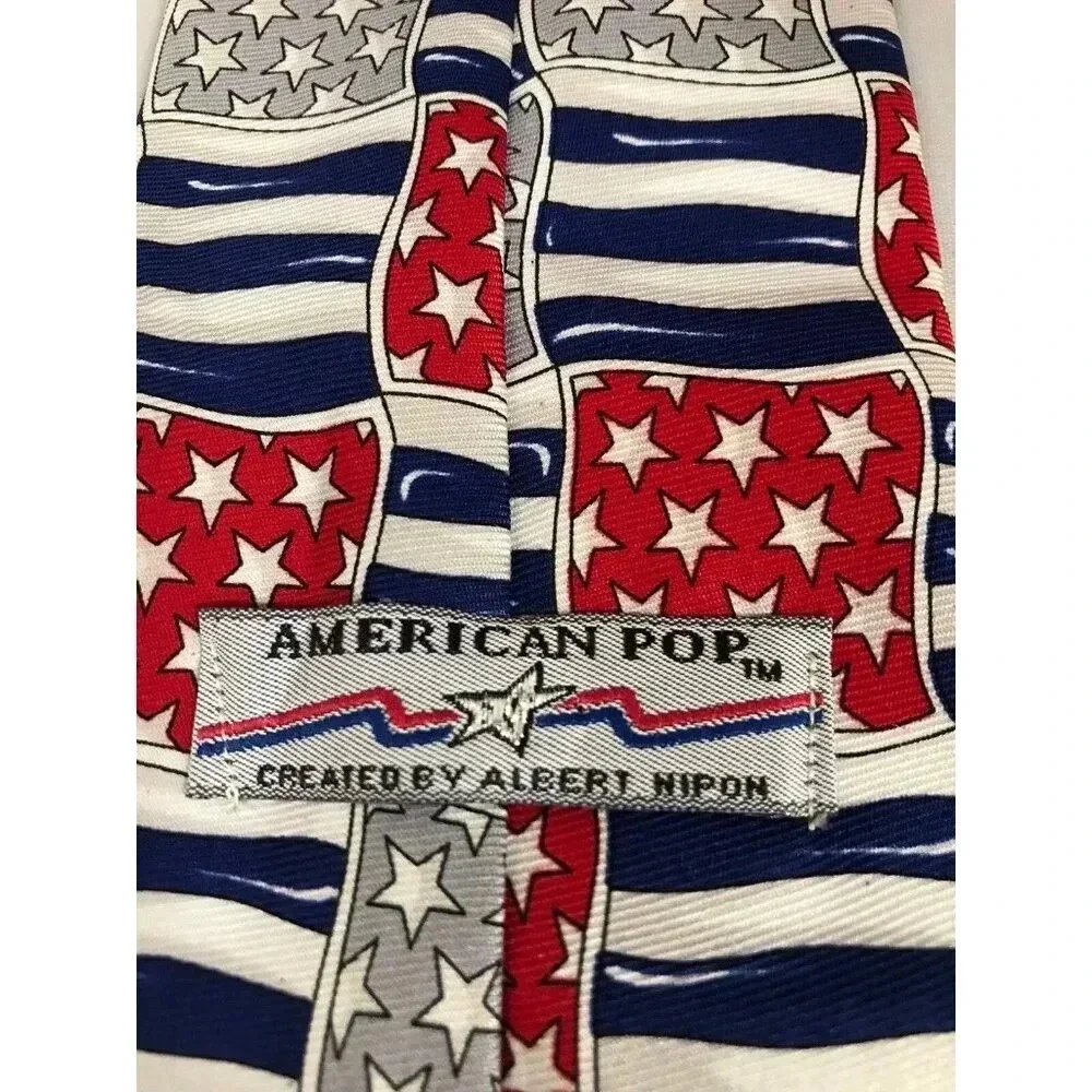 American Pop Albert Nipon USA Patriotic Red White Blue Checks Classic Neck Tie